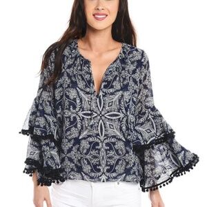 Misa Los Angeles Maya Blue Tiered Bell Sleeve Top
